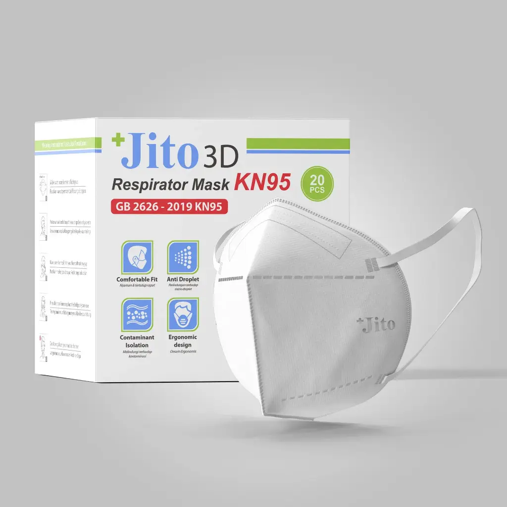 MASKER RESPIRATOR 3D KN95 - PUTIH 4 PLY "JITO" (1 Box = 20 pcs)