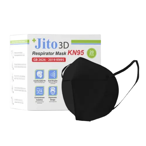 MASKER RESPIRATOR 3D KN95 - HITAM 4 PLY "JITO" (1 Box = ** Unit)