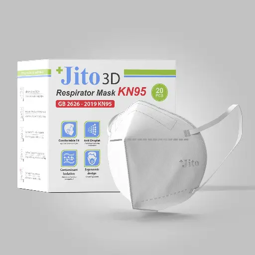 MASKER RESPIRATOR 3D KN95 - PUTIH 4 PLY "JITO" (1 Box = 20 pcs)